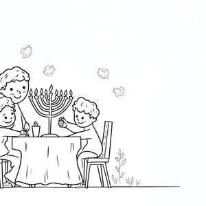 דף צביעה: משפחה מדליקה נרות חנוכה